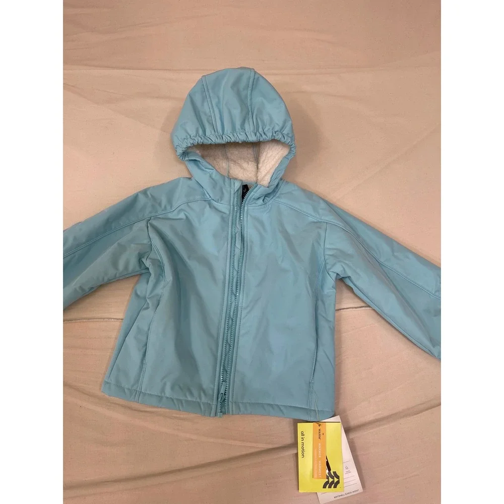 All In Motion Kids Softshell Fleece Jacket Light Blue Hooded Full Zip S 6/7